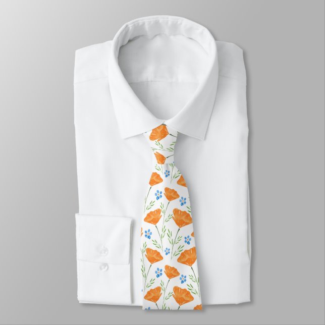 California Watercolor Poppy Pattern    Tie (Tied)