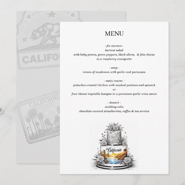 California Wedding Cake Menu (Front/Back)
