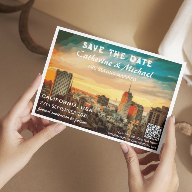 California Wedding Travel Poster Style QR Code  Save The Date (Creator Uploaded)
