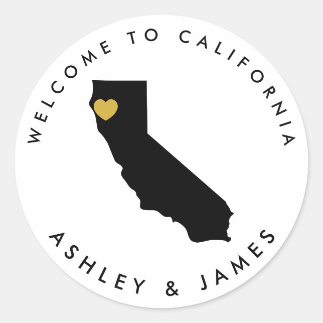 California Wedding Welcome Sticker, Treat Box Bag Classic Round Sticker (Front)