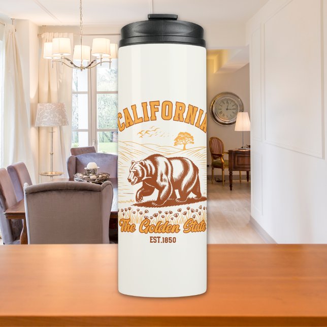 California Wildflower Field – Retro Bear Design Thermal Tumbler (Creator Uploaded)