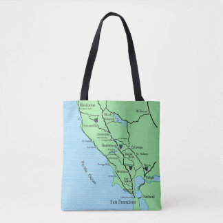 California Wine Country Map Tote Bag