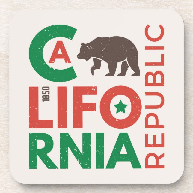 California With Grizzly Bear Logo Coaster (Front)