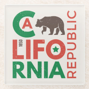 California With Grizzly Bear Logo Glass Coaster