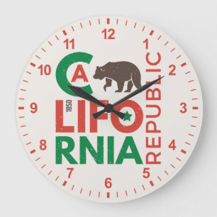 California With Grizzly Bear Logo Large Clock