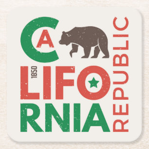 California With Grizzly Bear Logo Square Paper Coaster