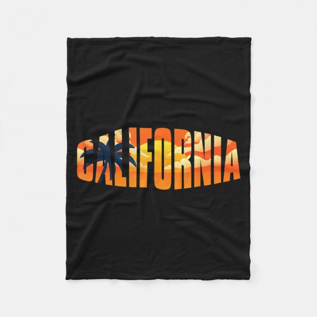 Californian Summer State Palm Trees Sunset Fleece Blanket (Front)