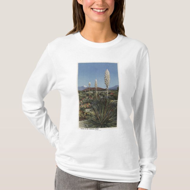 CaliforniaYucca Cacti in Bloom in Desert T-Shirt (Front)
