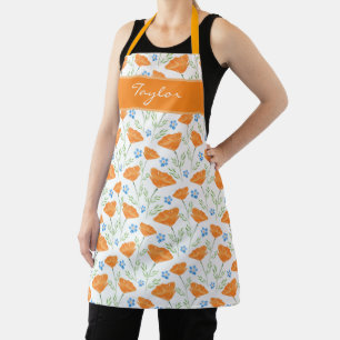 Califronia Watercolor Poppy Pattern    Apron