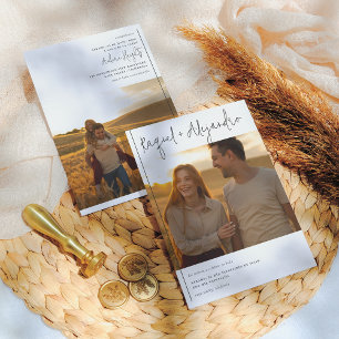 Caligrafía Boho Invitación de Boda con 2 Fotos Invitation