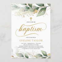 Caligraphy greenery eucalyptus gold leaves baptism