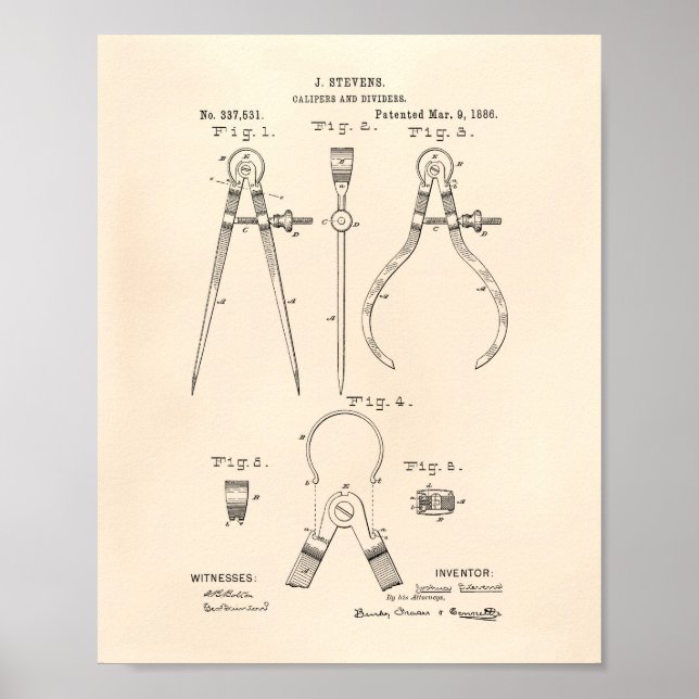 Calipers And Dividers 1886 Patent Art Old Peper Poster (Front)