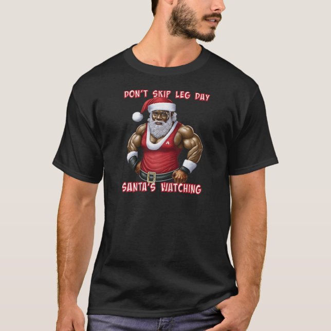 Calisthenics Workout Christmas Weightlifting Santa T-Shirt (Front)