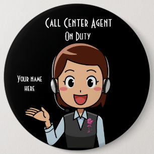 Call Centre Agent On Duty Black 6 Cm Round Badge