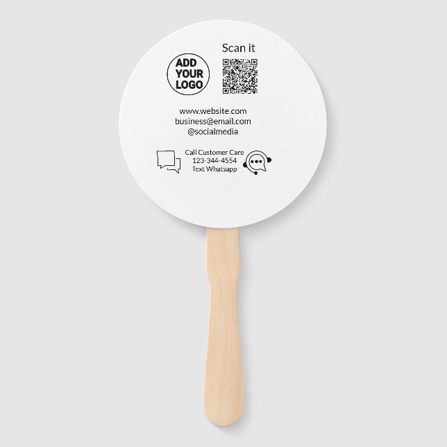 Call customer care text whatsapp Q R code business Hand Fan (Front)