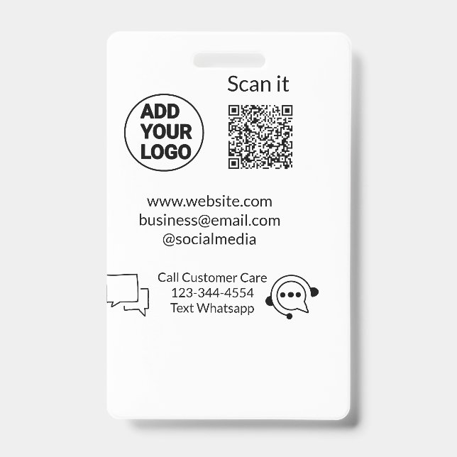 Call customer care text whatsapp Q R code business ID Badge (Front)