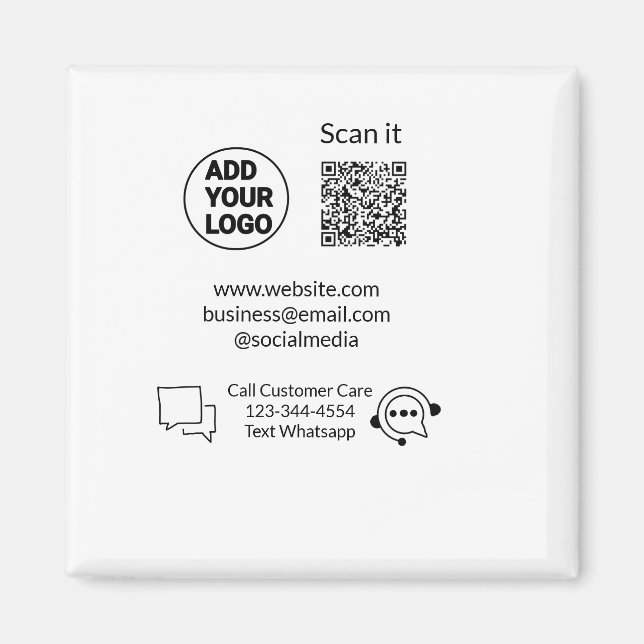 Call customer care text whatsapp Q R code business Magnet (Front)
