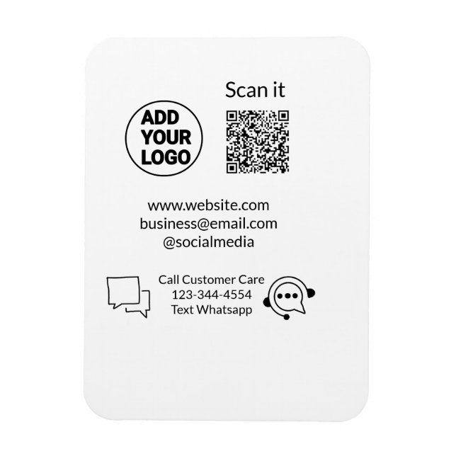 Call customer care text whatsapp Q R code business Magnet (Vertical)