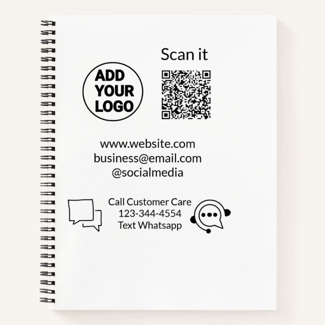 Call customer care text whatsapp Q R code business Notebook (Front)