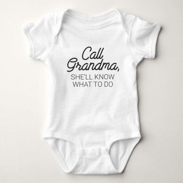 Call Grandma Funny Baby Bodysuit (Front)