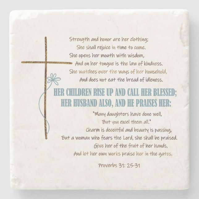 CALL HER BLESSED Mum Wife Proverbs 31 Scripture Stone Coaster (Front)