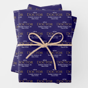 Call Her Doctor Grad's Name Blue White Graduation Wrapping Paper Sheet