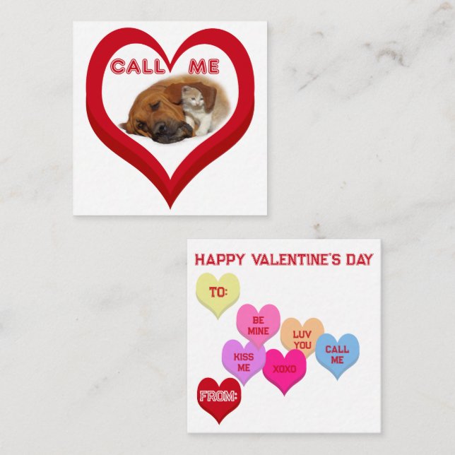 CALL ME Critters Conversation Hearts Valentine's Card (Front/Back)