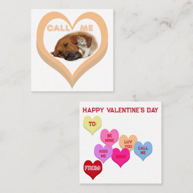 CALL ME Critters Conversation Hearts Valentine's Card (Front/Back)