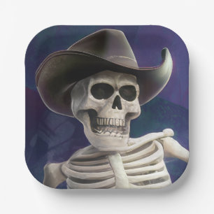 Call Me "Doc Bones", Halloween Cowboy Skeleton Paper Plate