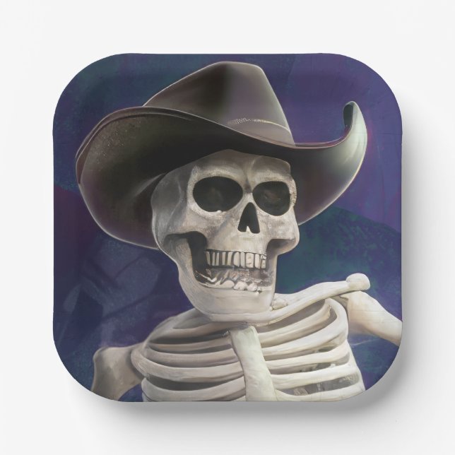 Call Me "Doc Bones", Halloween Cowboy Skeleton  Paper Plate (Front)