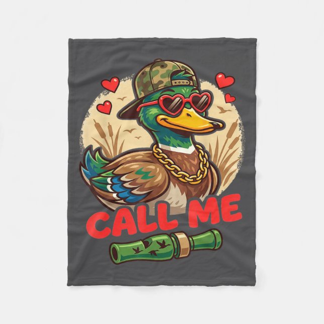 Call Me Duck Hunting Retro Valentine's Day Men Wom Fleece Blanket (Front)