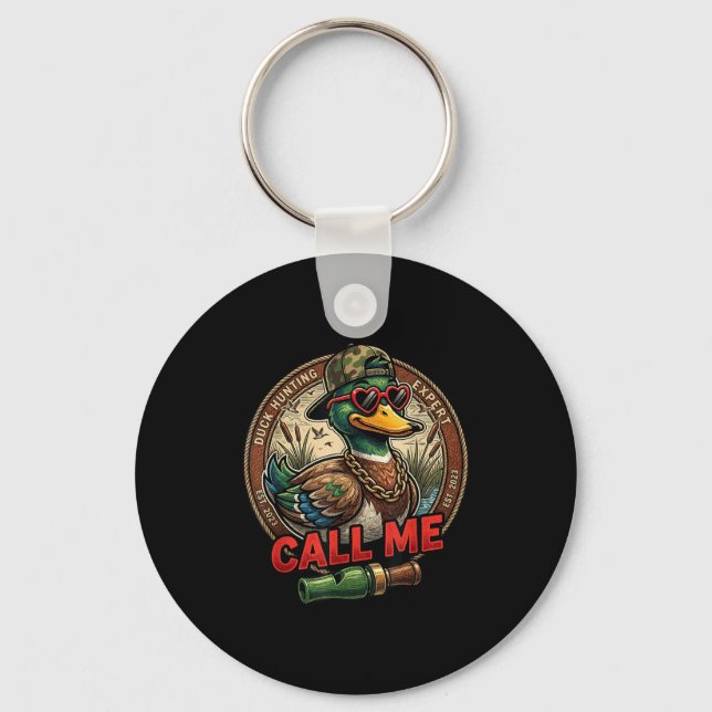 Call Me Duck Hunting Retro Valentine's Day Men Wom Key Ring (Front)