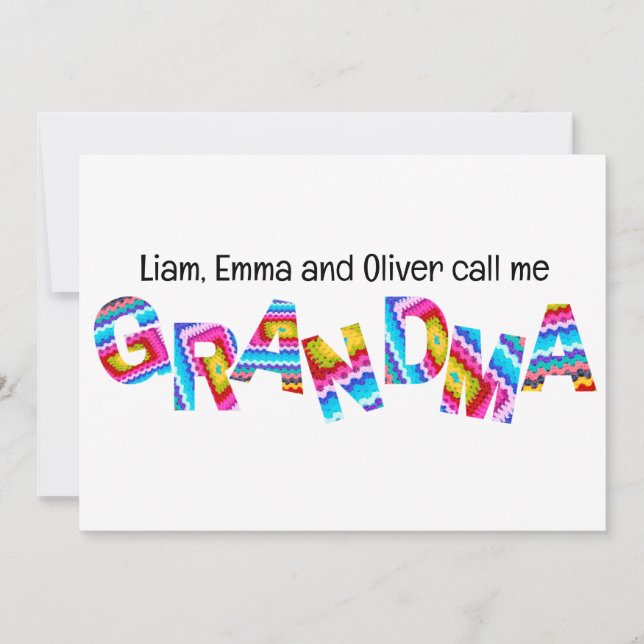 Call Me Grandma Crochet Letters Child Names Invitation (Front)