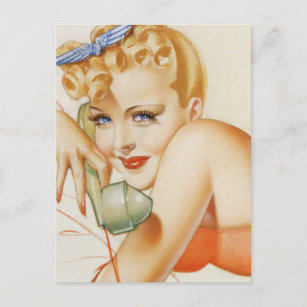 Call me ! Vintage pin up girl art  postcard