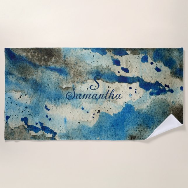 Call of the Sea Beach Surfer Ocean Waves Blue Cute Beach Towel (Front)
