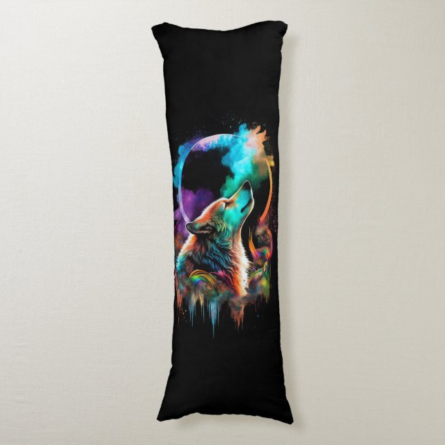 Call of the Wilderness - Rainbow Wolf Body Pillow (Front Vertical)