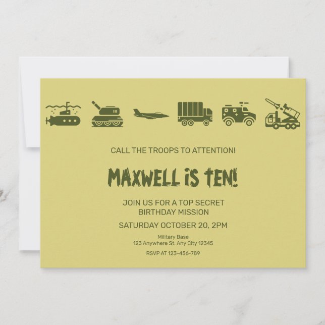 Call Troops To Attention Birthday Invitation (Front)