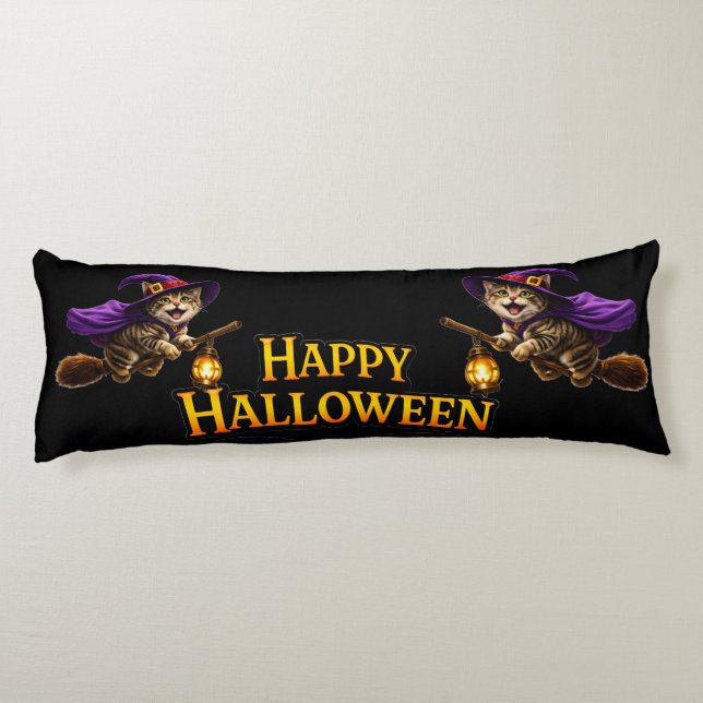 Call twin witch kittens whimsical happy Halloween  Body Cushion (Back)
