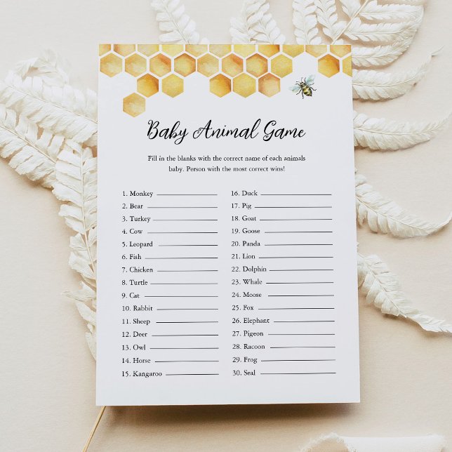 CALLA Bee Baby Animal Baby Shower Game Card (Creator Uploaded)