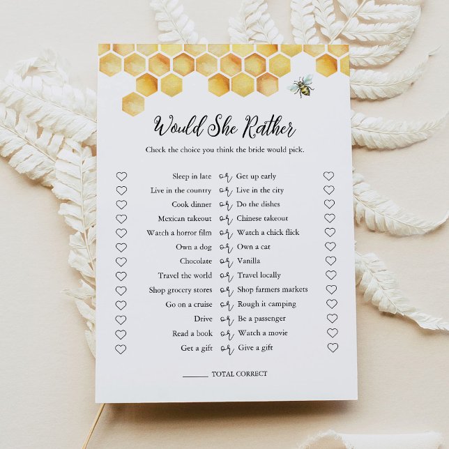 CALLA Bee Would She Rather Bridal Shower Game Card (Creator Uploaded)
