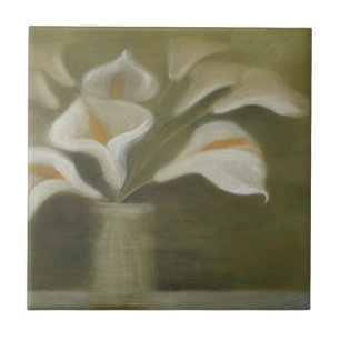 Calla Cut Flowers In A Vase Artistic Still Life Tile