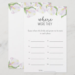 Calla flowers - Where were they bridal shower game