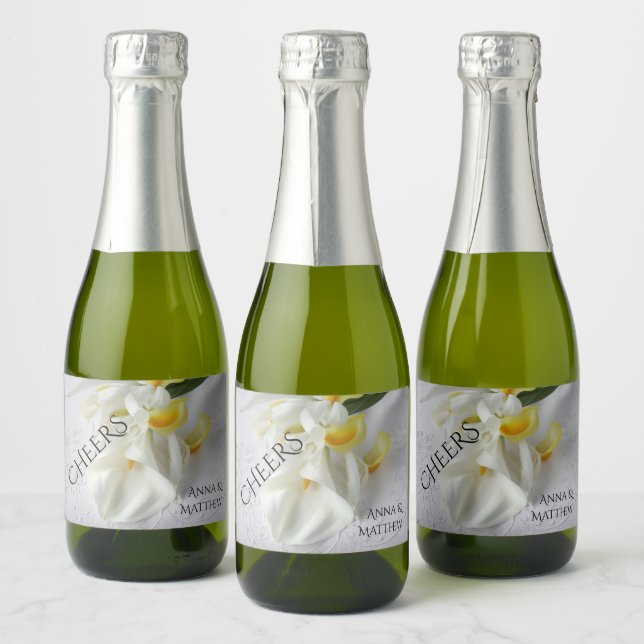 Calla lilies and iris sparkling wine label (Bottles)