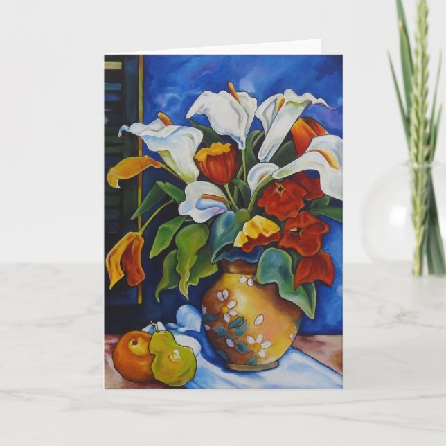 Calla Lilies and Poppies Greeting Card (Front)