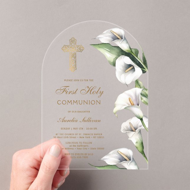 Calla Lilies Arch First Communion Acrylic Invitations (Insitu (Handheld))