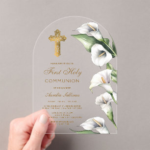 Calla Lilies Arch First Communion Acrylic Invitations