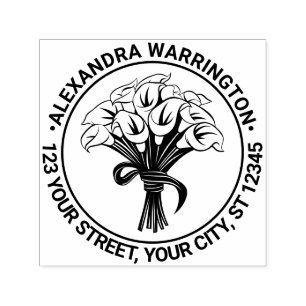 Calla Lilies Bouquet Bow Ribbon Name Ret Address Self-inking Stamp