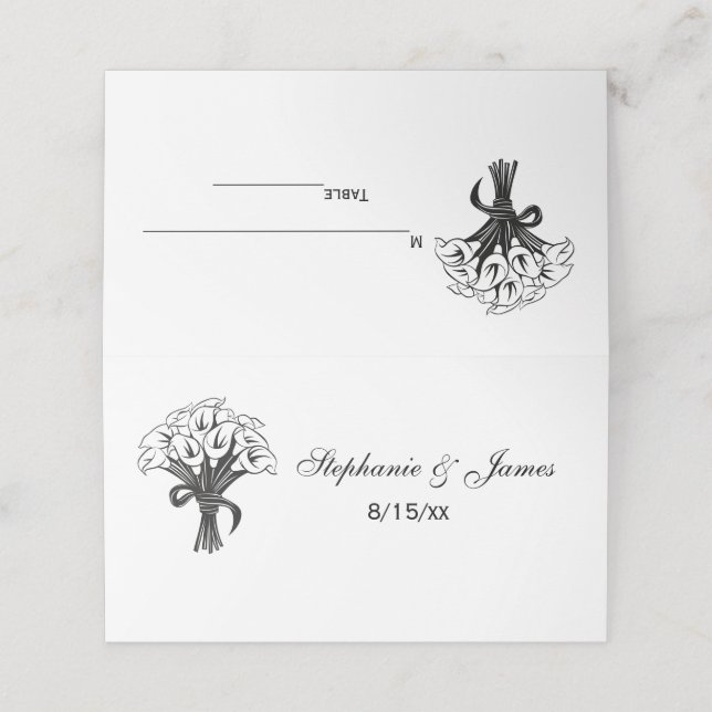 Calla Lilies Bouquet Bow Ribbon Place Card (Outside Unfolded)