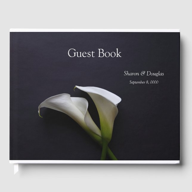 Calla lilies on a dark background guest book (Front)