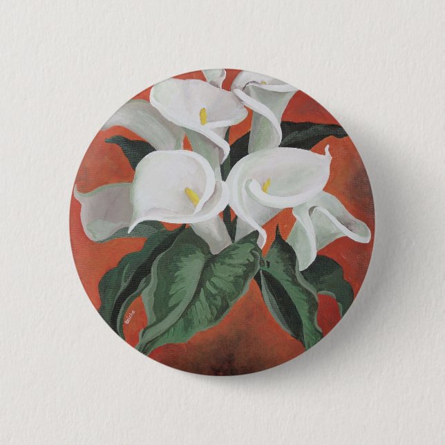 Calla Lilies On A Red Background 6 Cm Round Badge (Front)